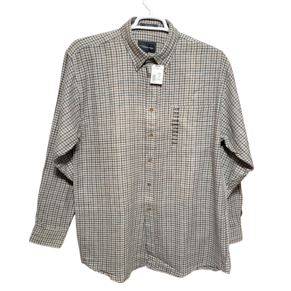 Outdoor Exchange size Large Flannel Shirt NWT Brown/Gray Plaid Long Sleeve